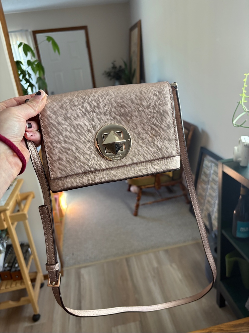 kate spade Metallic Blush Pink Crossbody with Gold-Tone Medallion